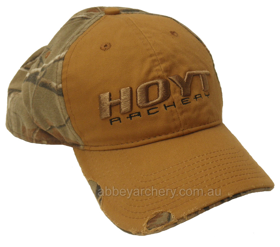 Hoyt Archery distressed tan and camo cap large image. Click to return to Hoyt Archery distressed tan and camo cap price and description