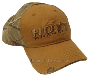 Hoyt Archery distressed tan and camo cap image