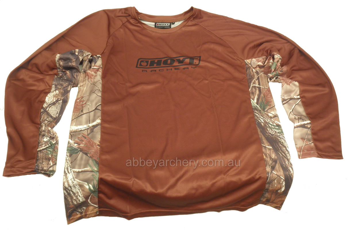 Hoyt Camo Trim Performance Long Sleeve T Shirt Brown large image. Click to return to Hoyt Camo Trim Performance Long Sleeve T Shirt Brown price and description