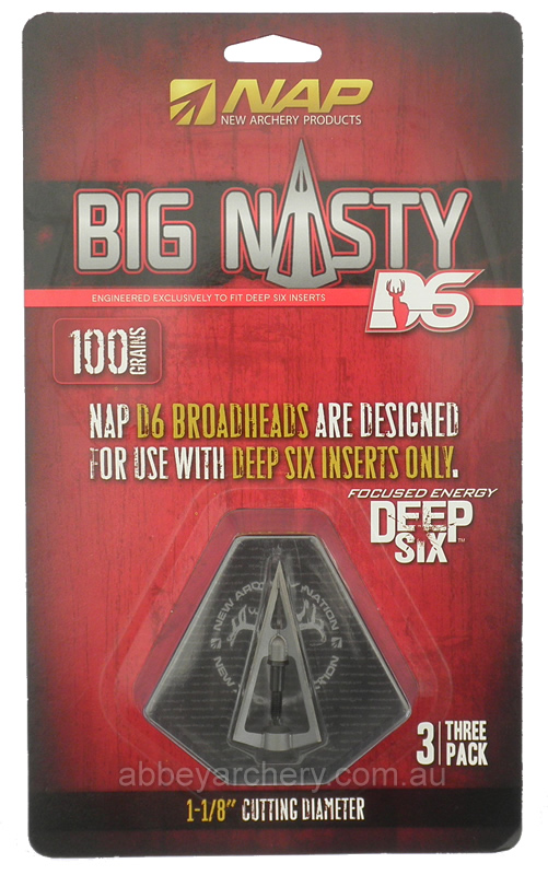 NAP Big Nasty 3 Blade Broadhead 100gr 3 pack large image. Click to return to NAP Big Nasty 3 Blade Broadhead 100gr 3 pack price and description